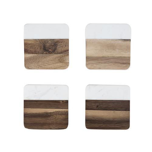 Marble & Acacia Coaster Set image 1