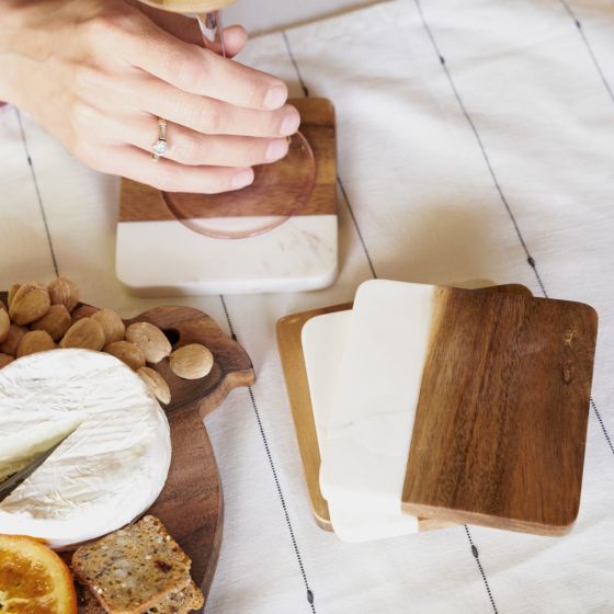Marble & Acacia Coaster Set image 0