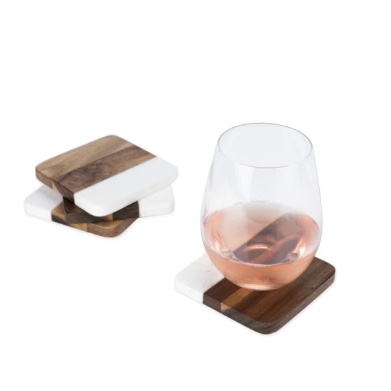 Marble & Acacia Coaster Set image 2