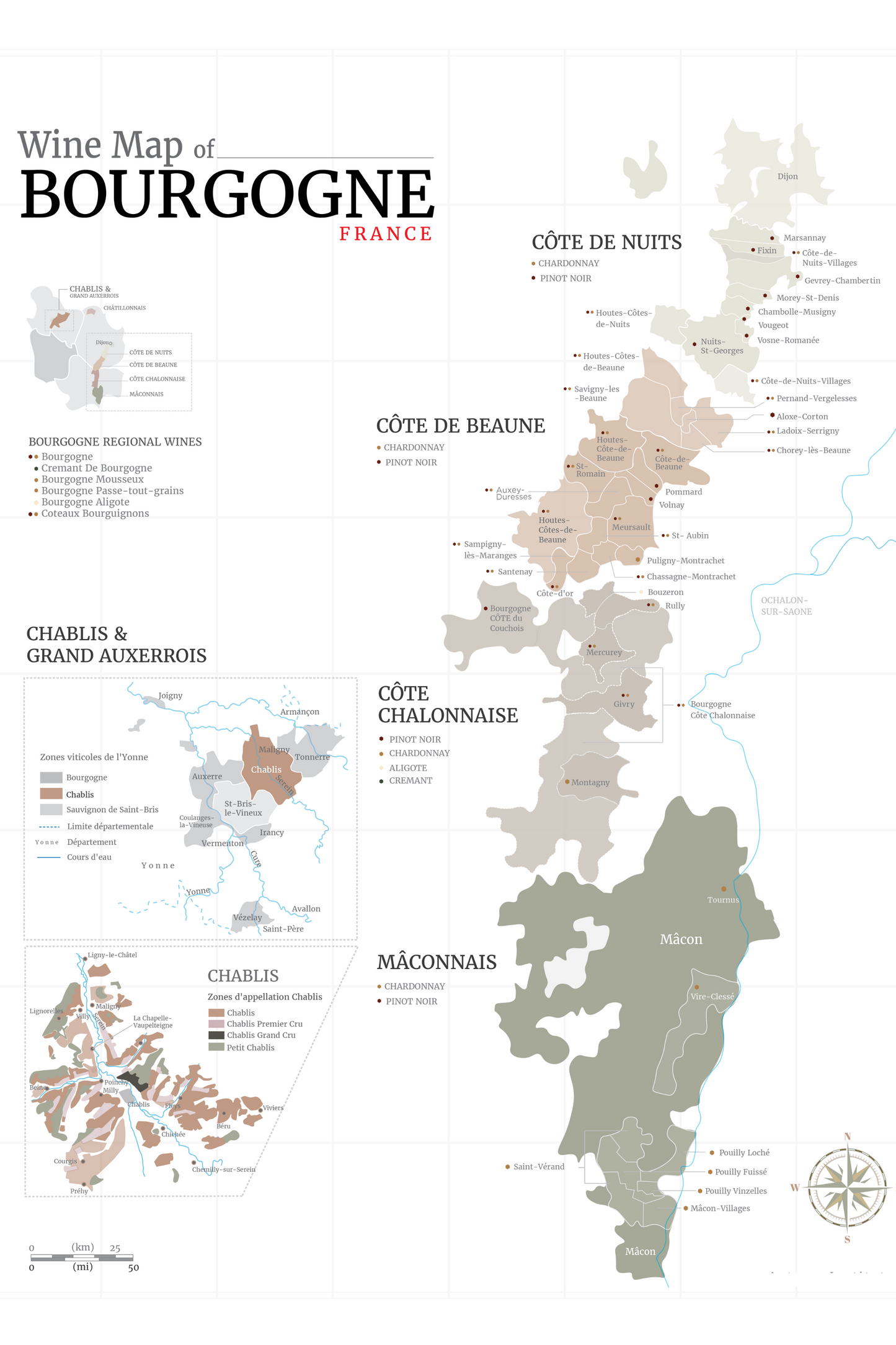 Wine Map of Burgundy Poster