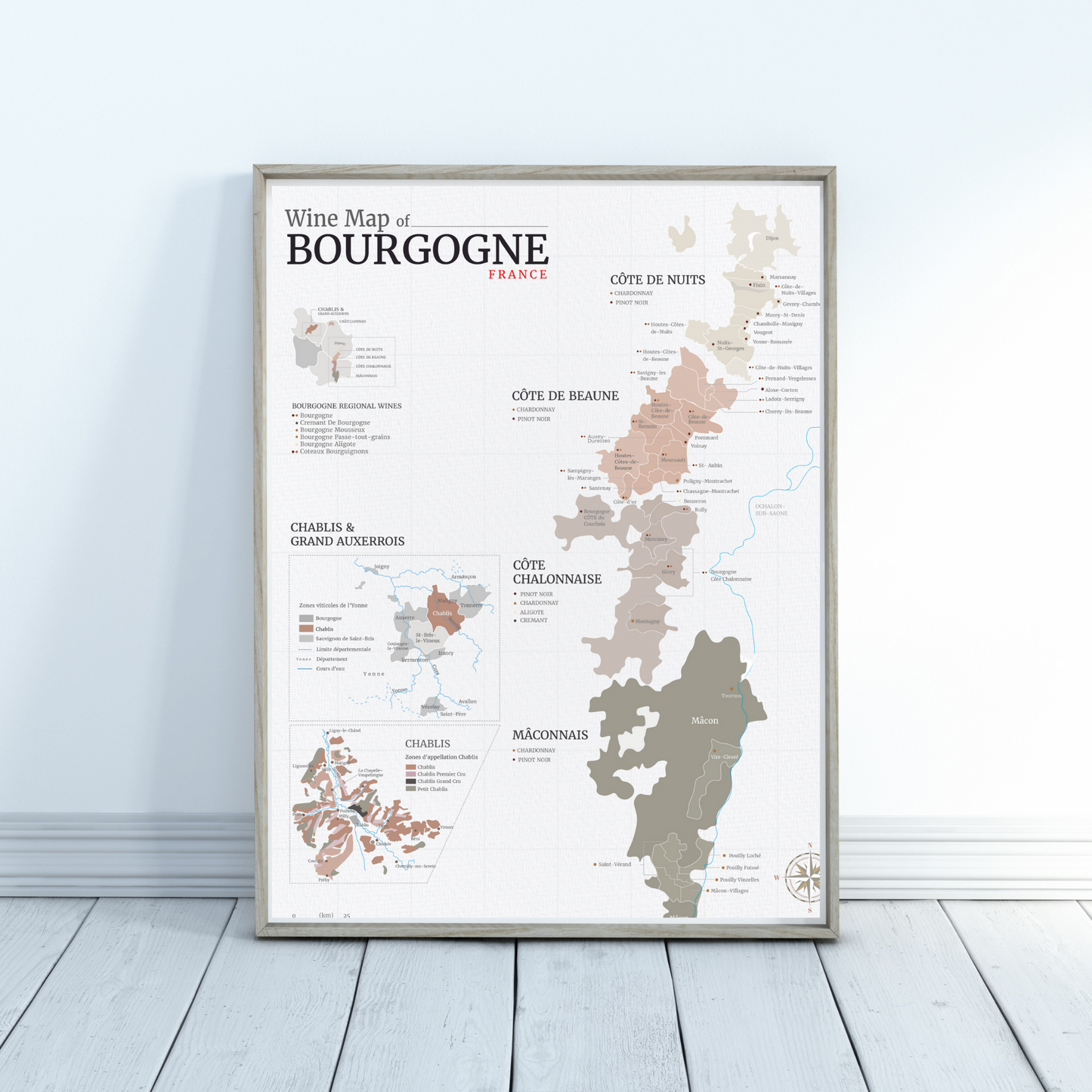 Wine Map of Burgundy Poster