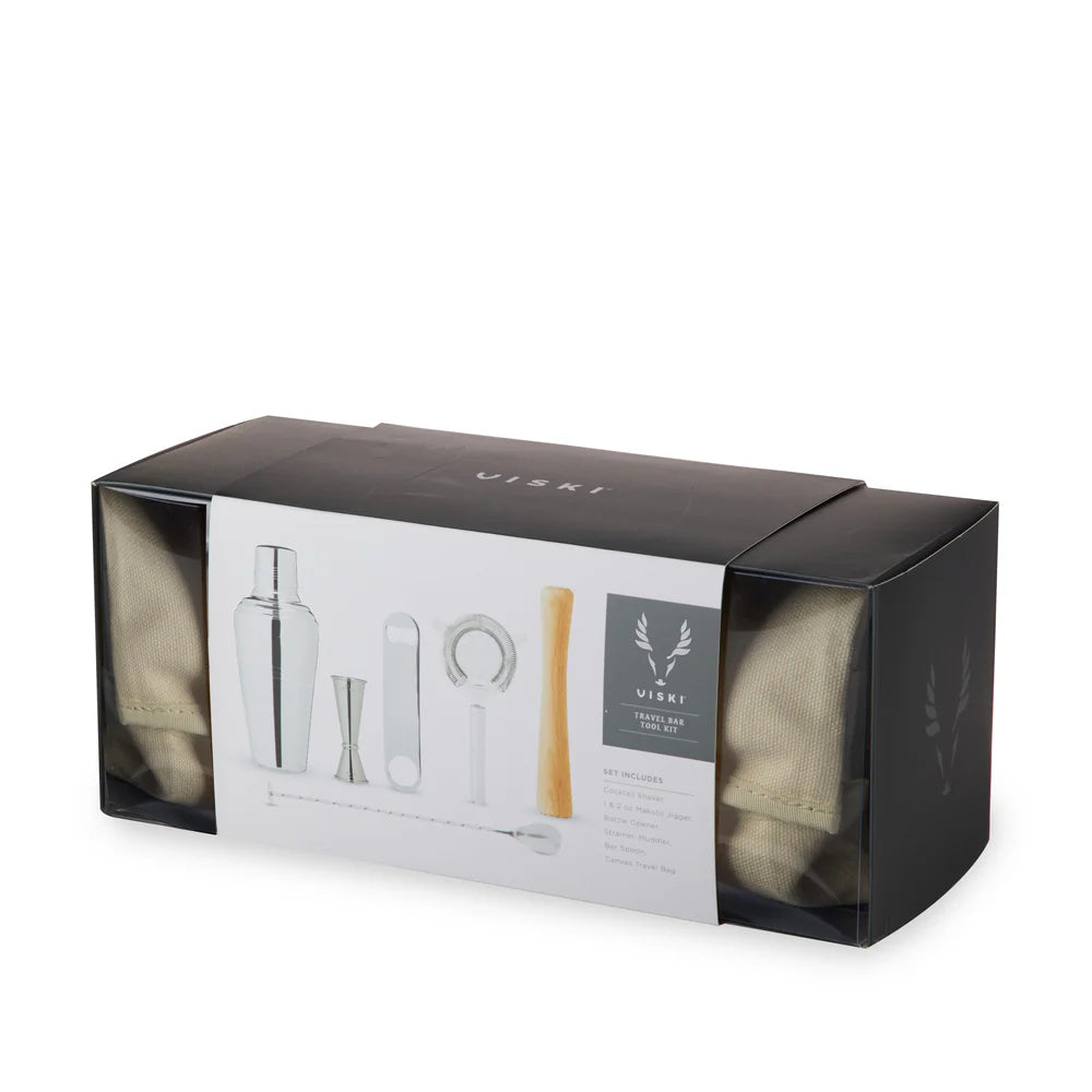Viski 6-Piece Travel Barware Set in Stainless Steel with Canvas Bag