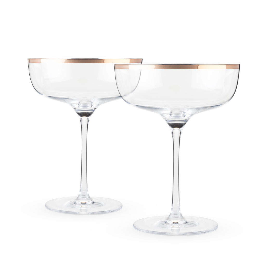 Twine Copper Rim Crystal Coupes, Set of 2