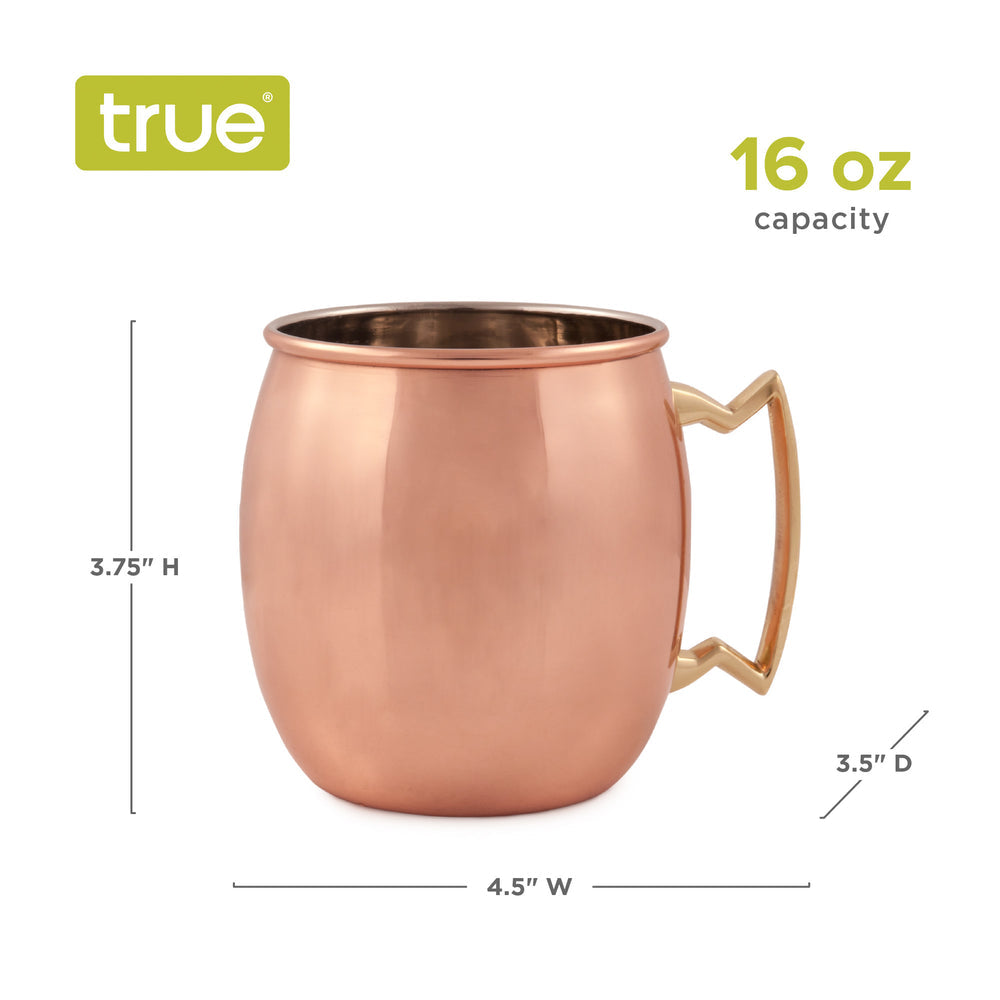 True Moscow Mule 16 oz Copper Plated Mug with Zinc Alloy Handle, Set of 2