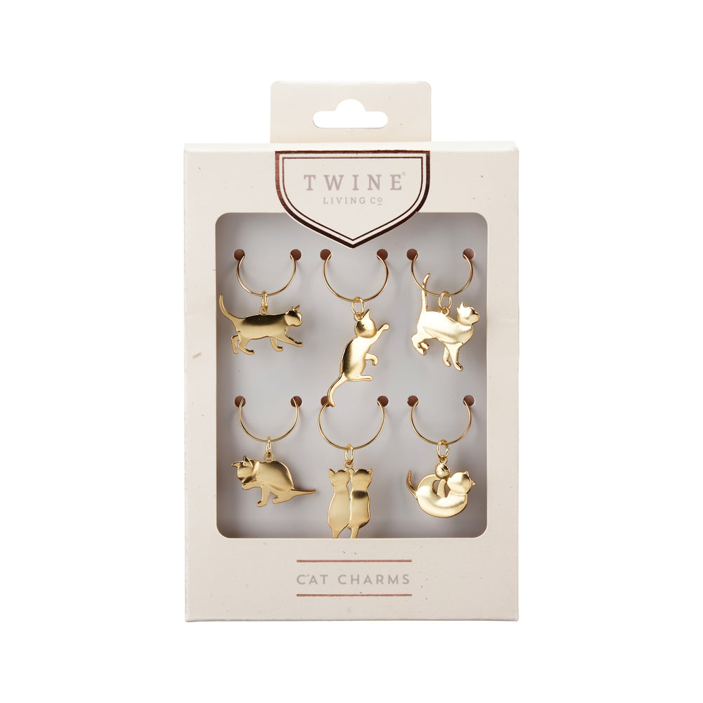 Twine Cat Wine Charms in Gold, Set of 6