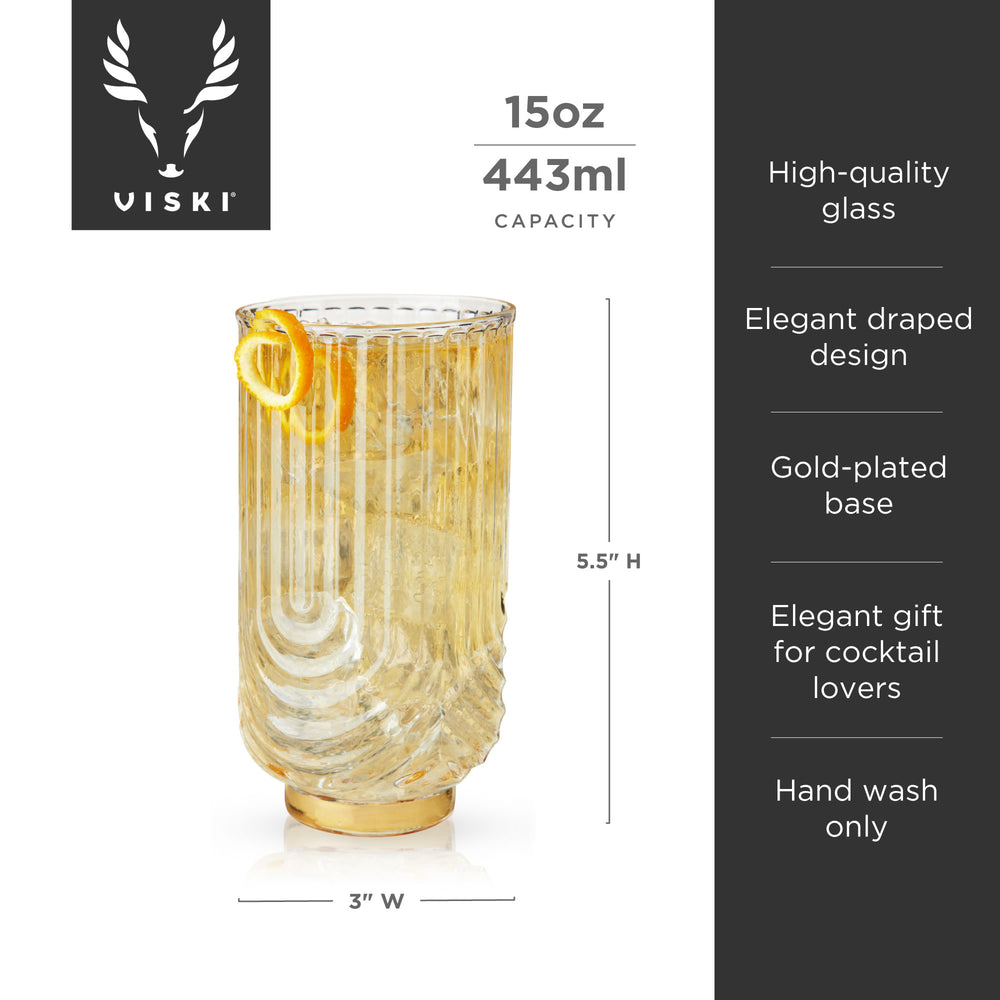 Viski Deco Gatsby Highball Glasses, Set of 2