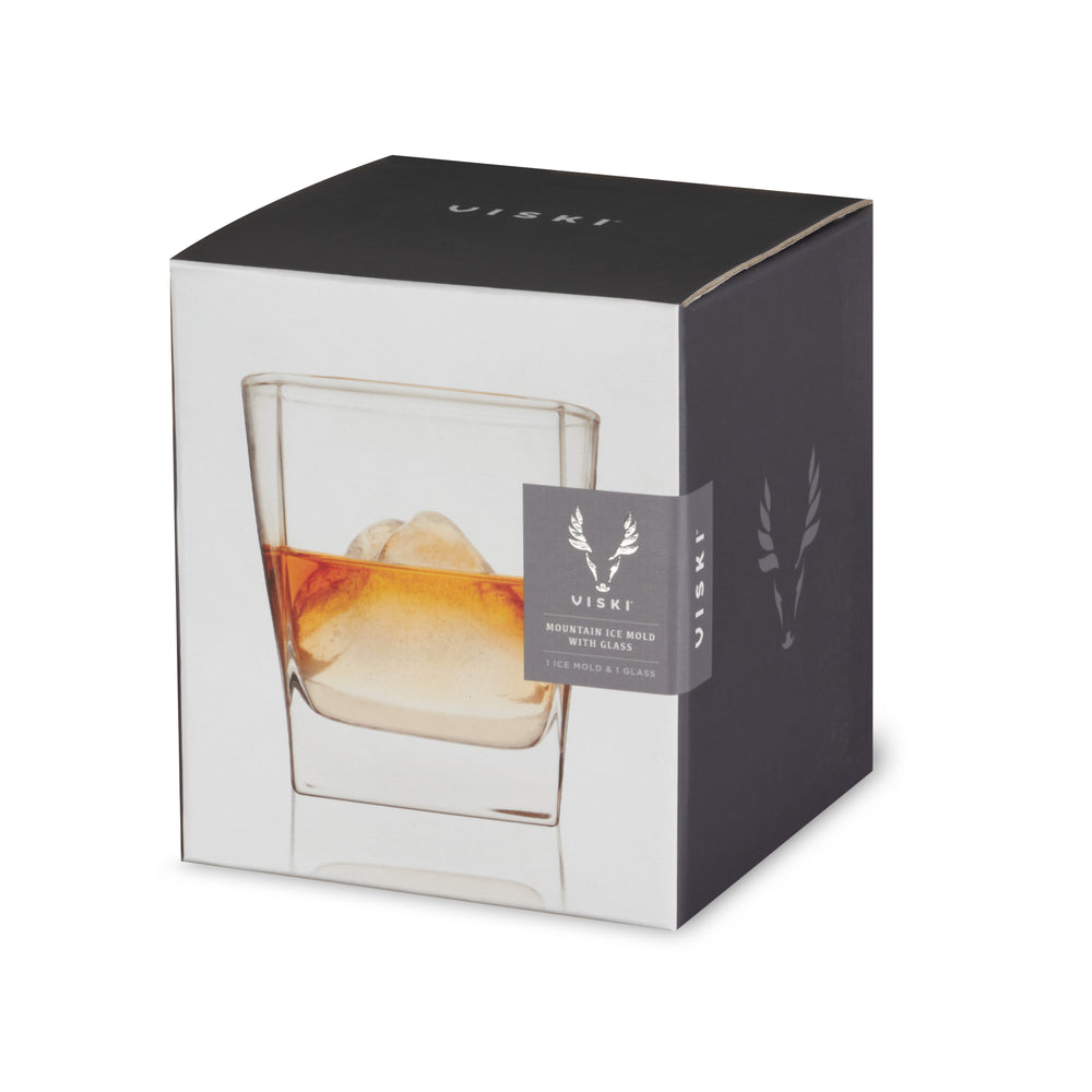 Viski Glacier 2-Piece Mountain Ice Mold with Crystal Glass Set