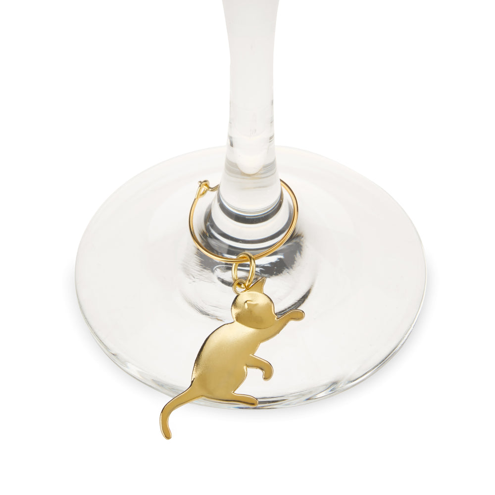 Twine Cat Wine Charms in Gold, Set of 6