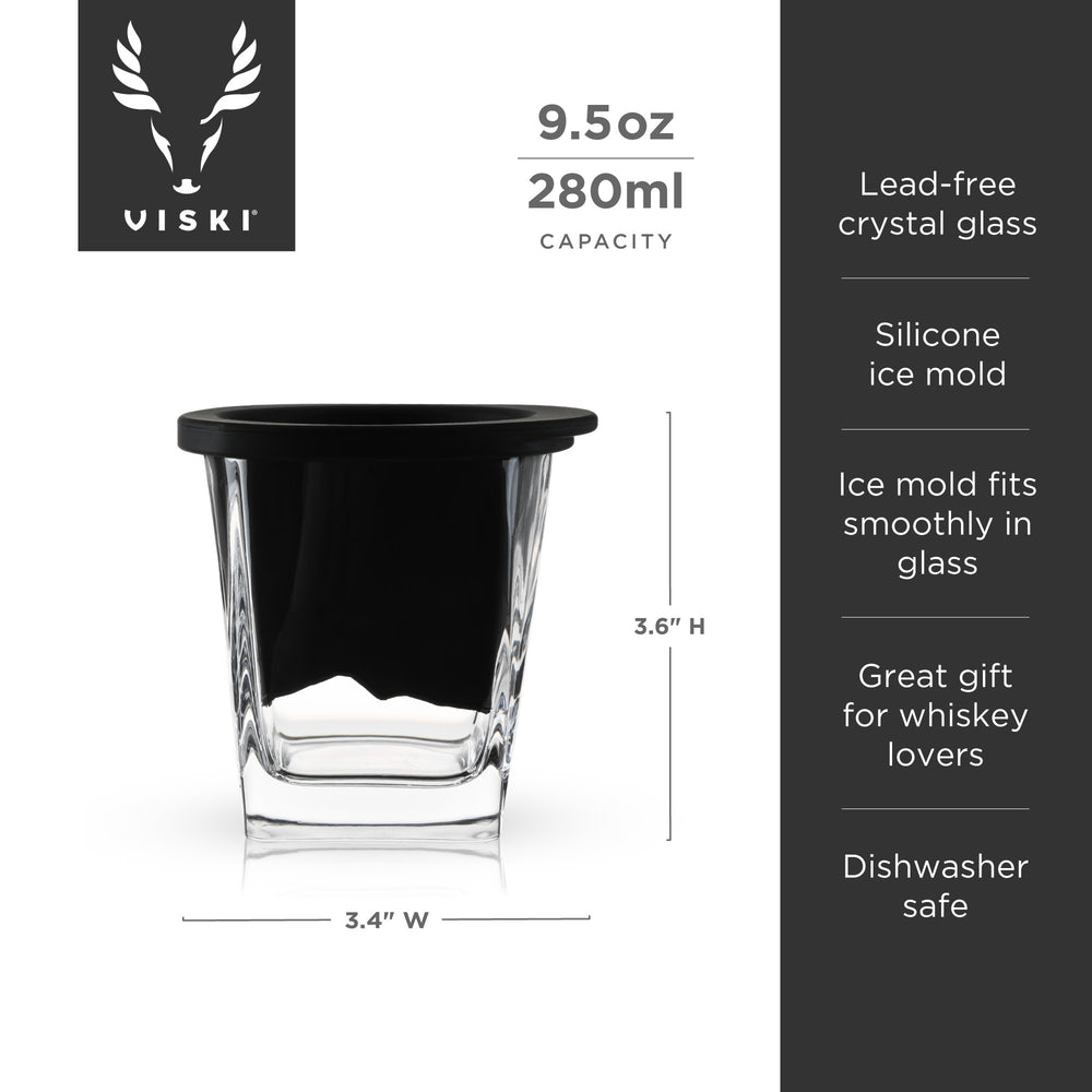 Viski Glacier 2-Piece Mountain Ice Mold with Crystal Glass Set