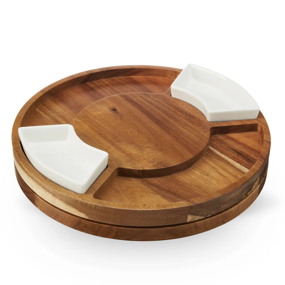 Twine Acacia Wood Rotating Charcuterie Board with Ceramic Dishes