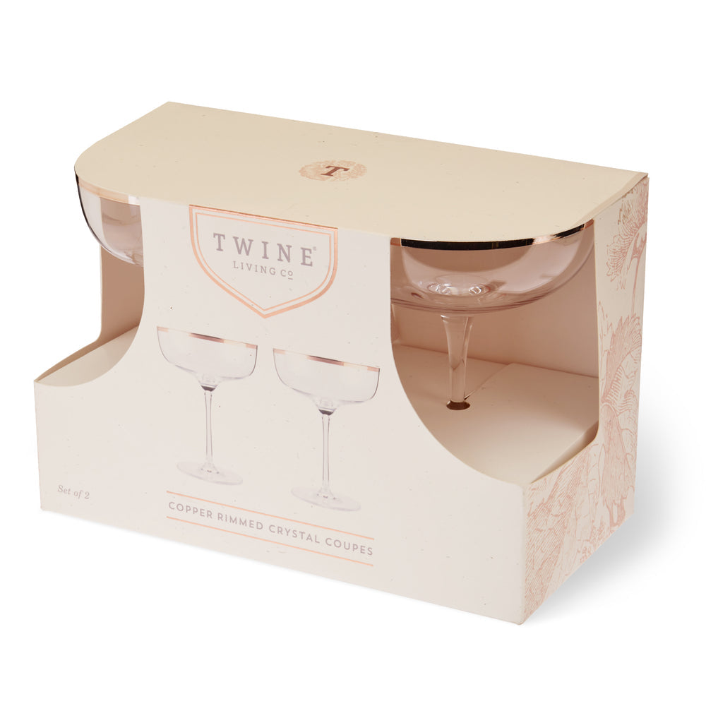 Twine Copper Rim Crystal Coupes, Set of 2