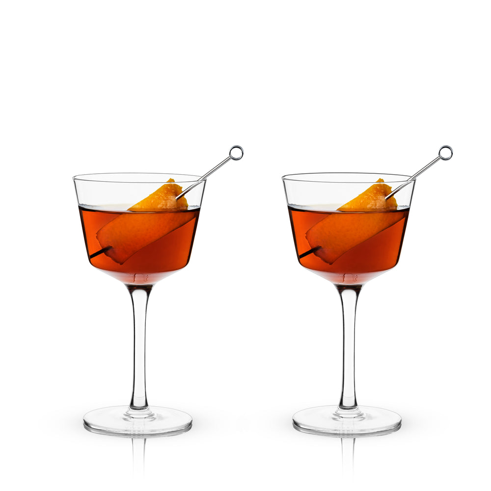 Viski Raye Crystal Angled Nick & Nora Glasses, Set of 2