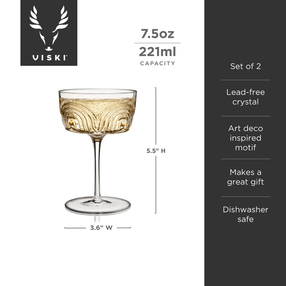 Viski Deco Beau Crystal Coupes, Set of 2