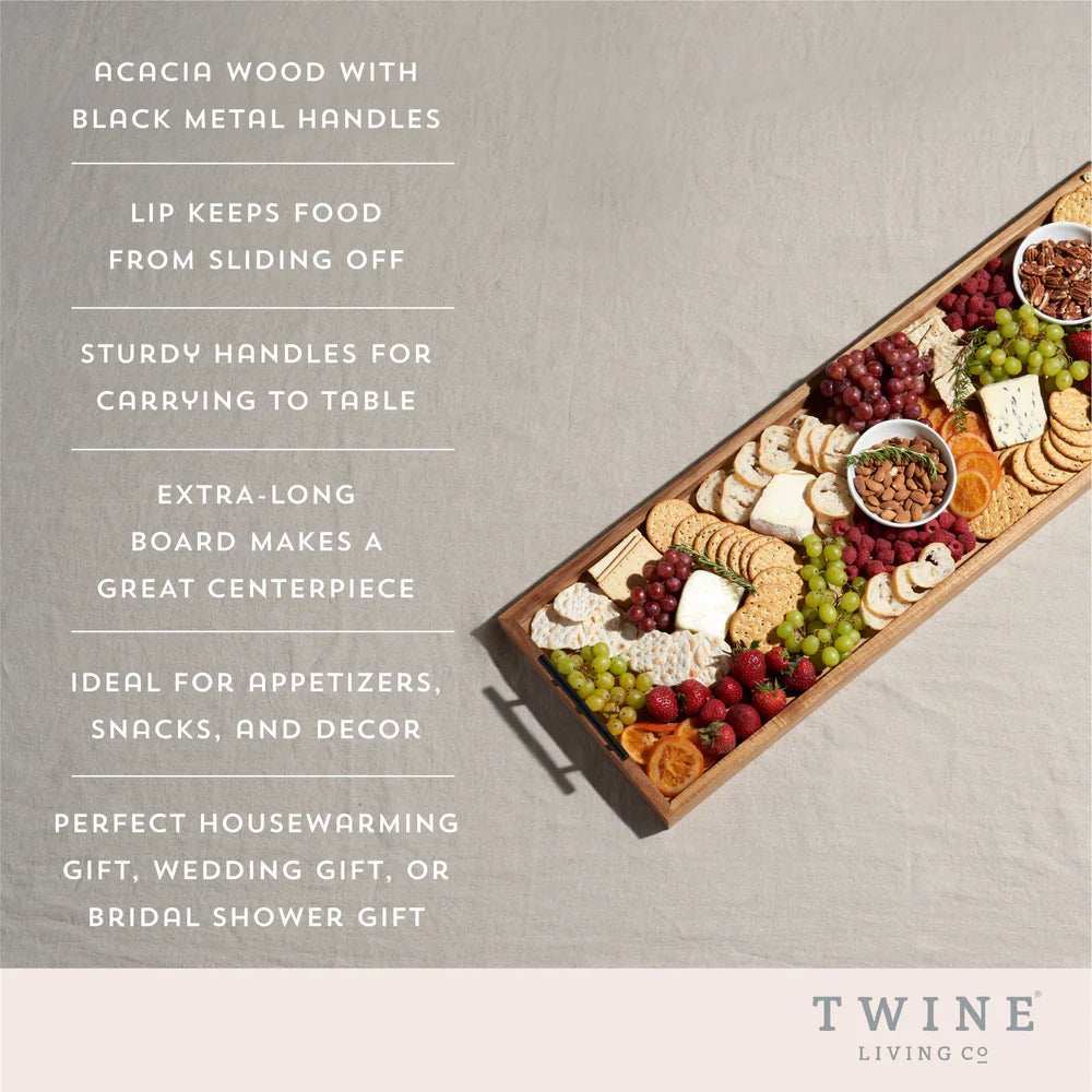 Twine Acacia Wood Longboard Cheese Board with Metal Handle