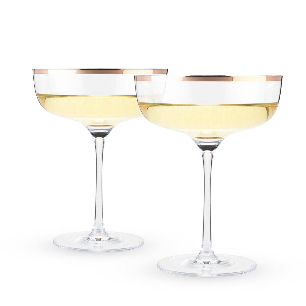 Twine Copper Rim Crystal Coupes, Set of 2