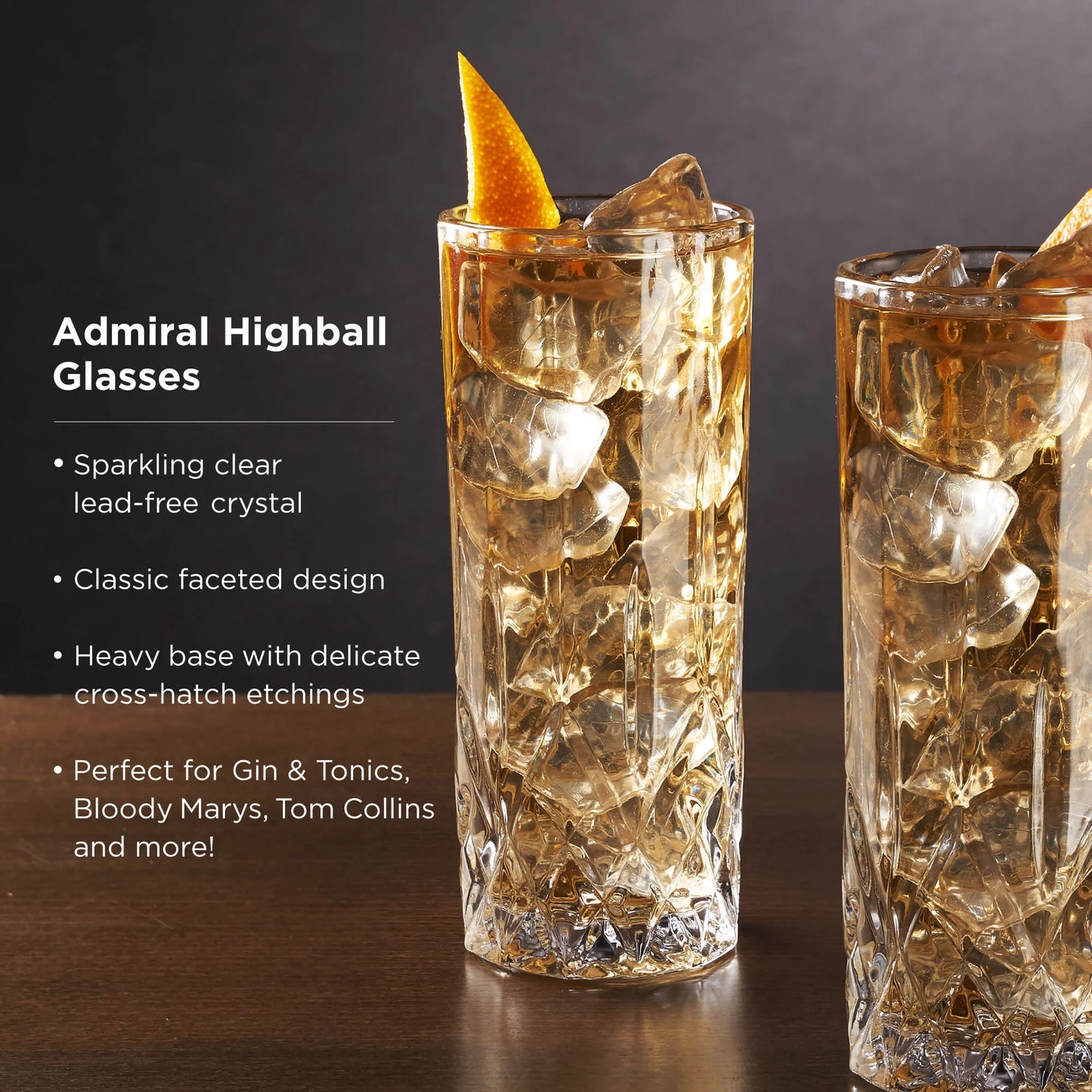 Viski Admiral Crystal Highball Glasses, Set of 4
