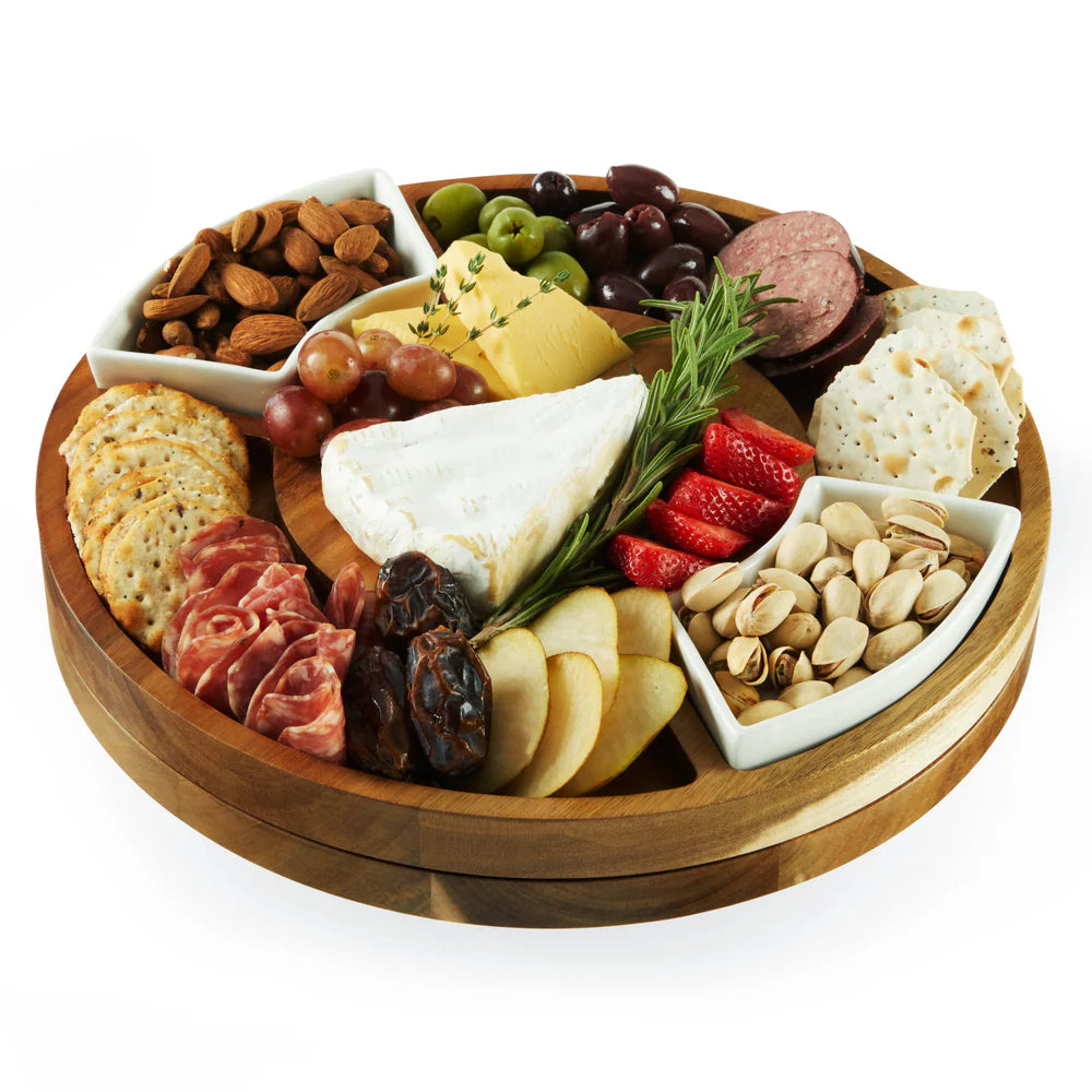 Twine Acacia Wood Rotating Charcuterie Board with Ceramic Dishes