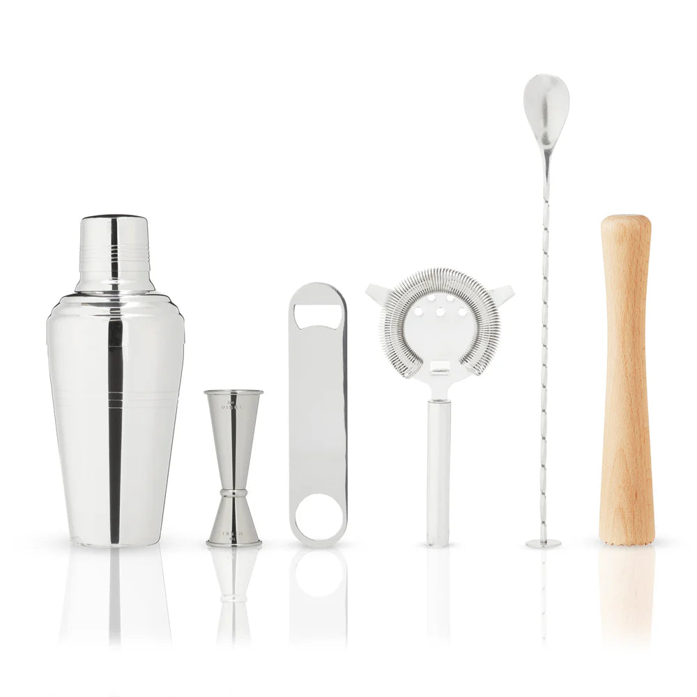 Viski 6-Piece Travel Barware Set in Stainless Steel with Canvas Bag