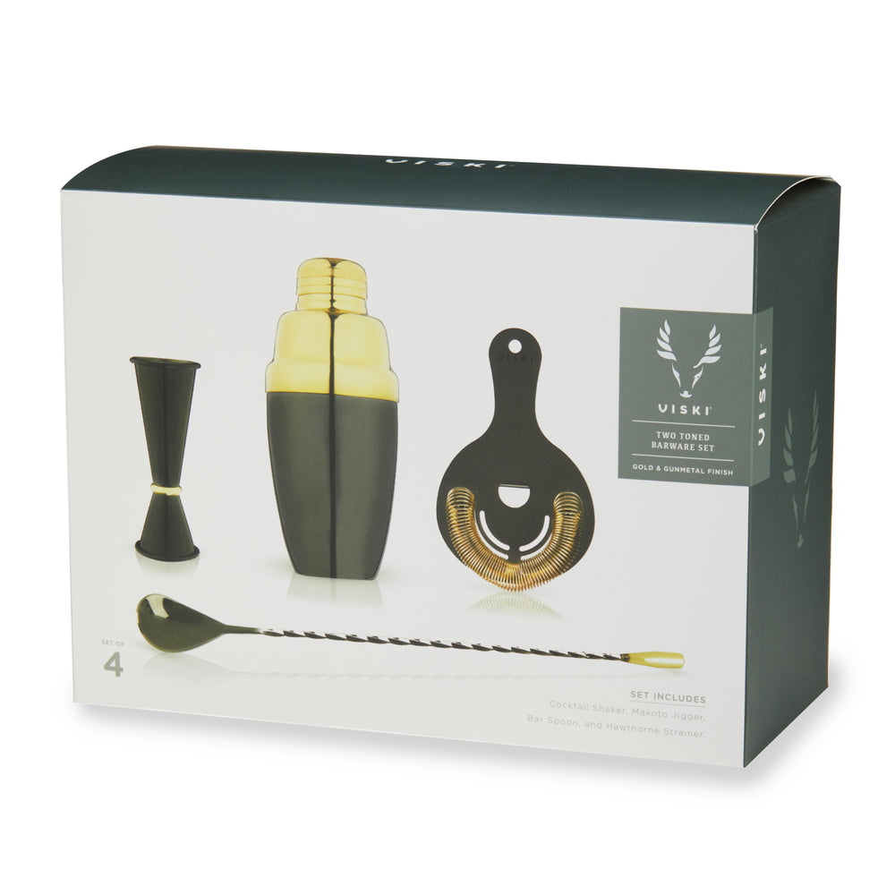Viski Deco 4-Piece Barware Set in Gold & Black