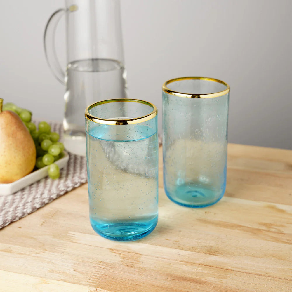 Twine Aqua Bubble Glass Tumblers, Set of 2