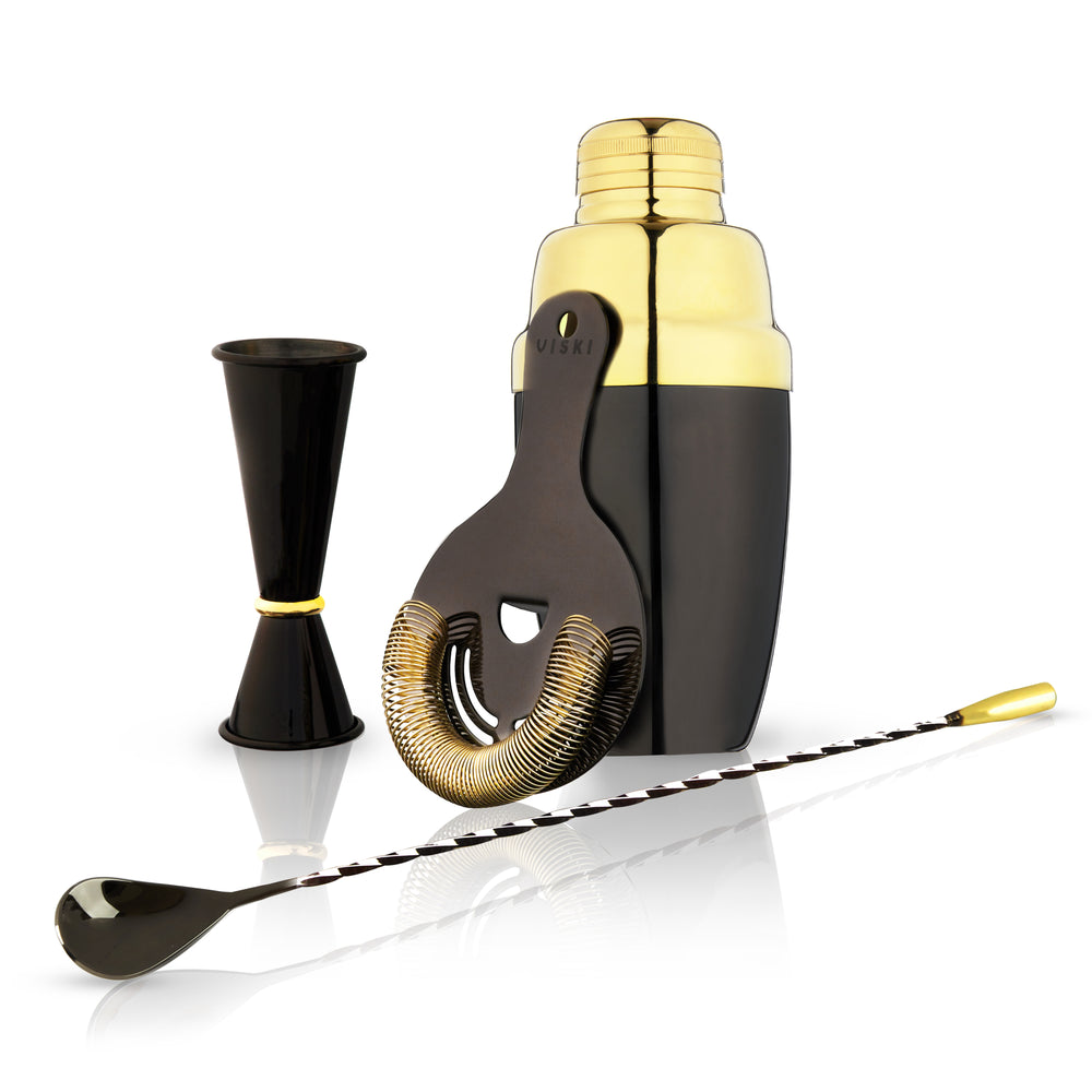 Viski Deco 4-Piece Barware Set in Gold & Black