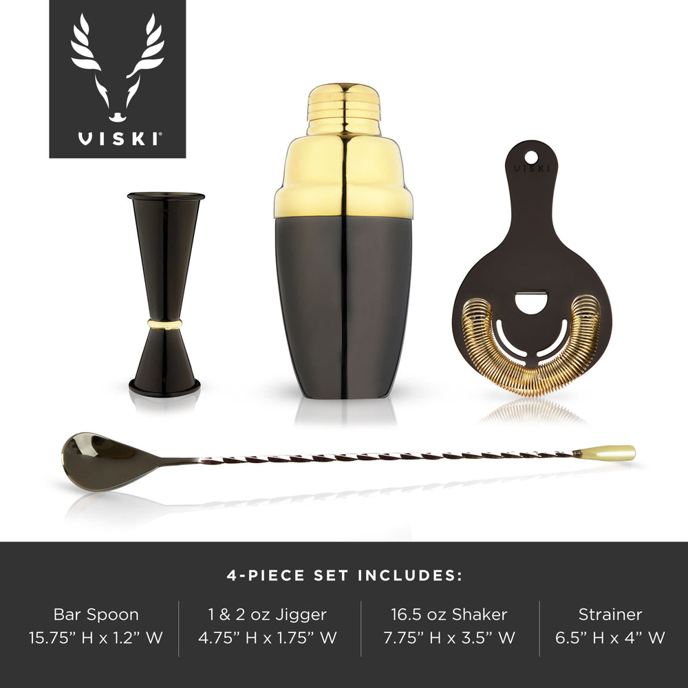 Viski Deco 4-Piece Barware Set in Gold & Black