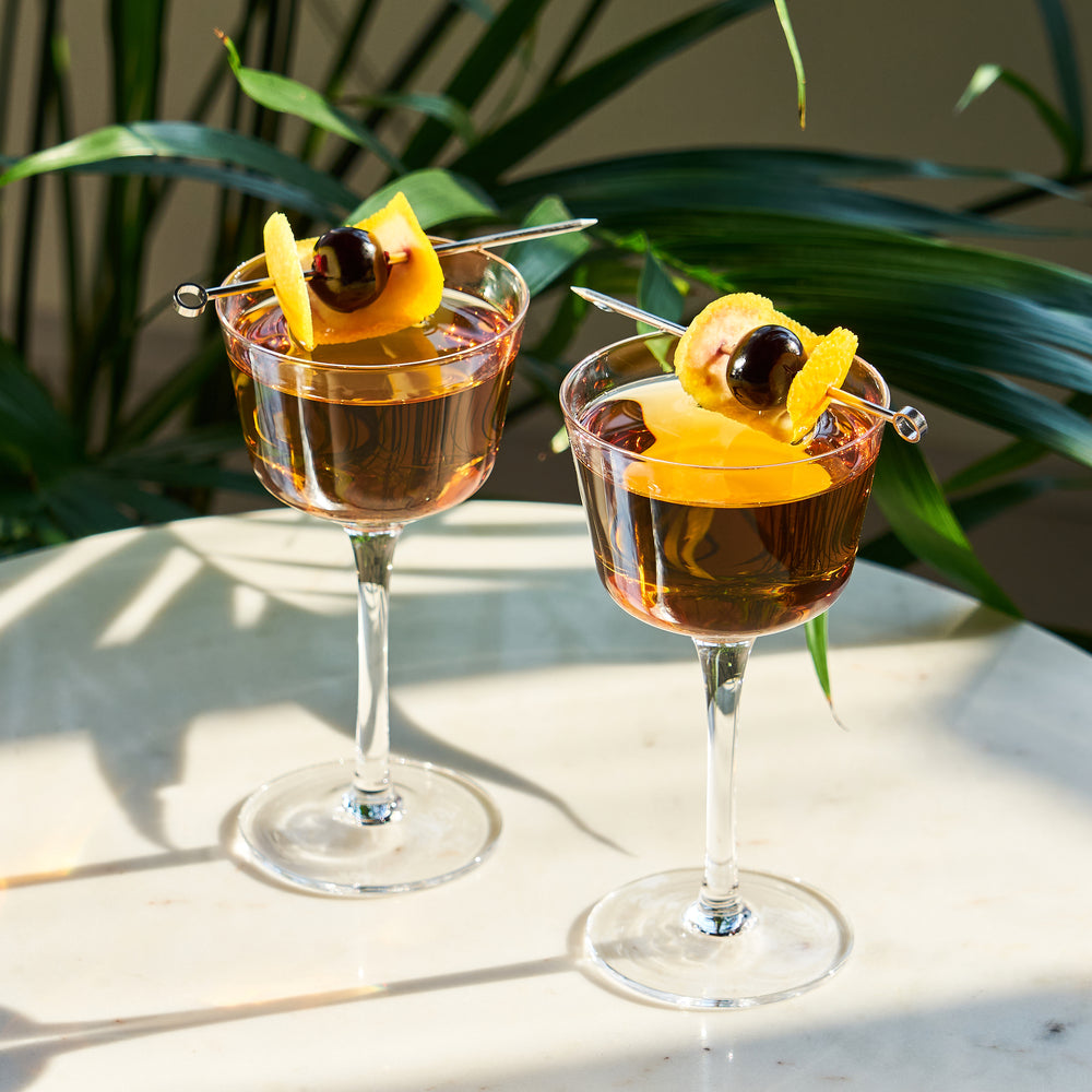 Viski Raye Crystal Angled Nick & Nora Glasses, Set of 2