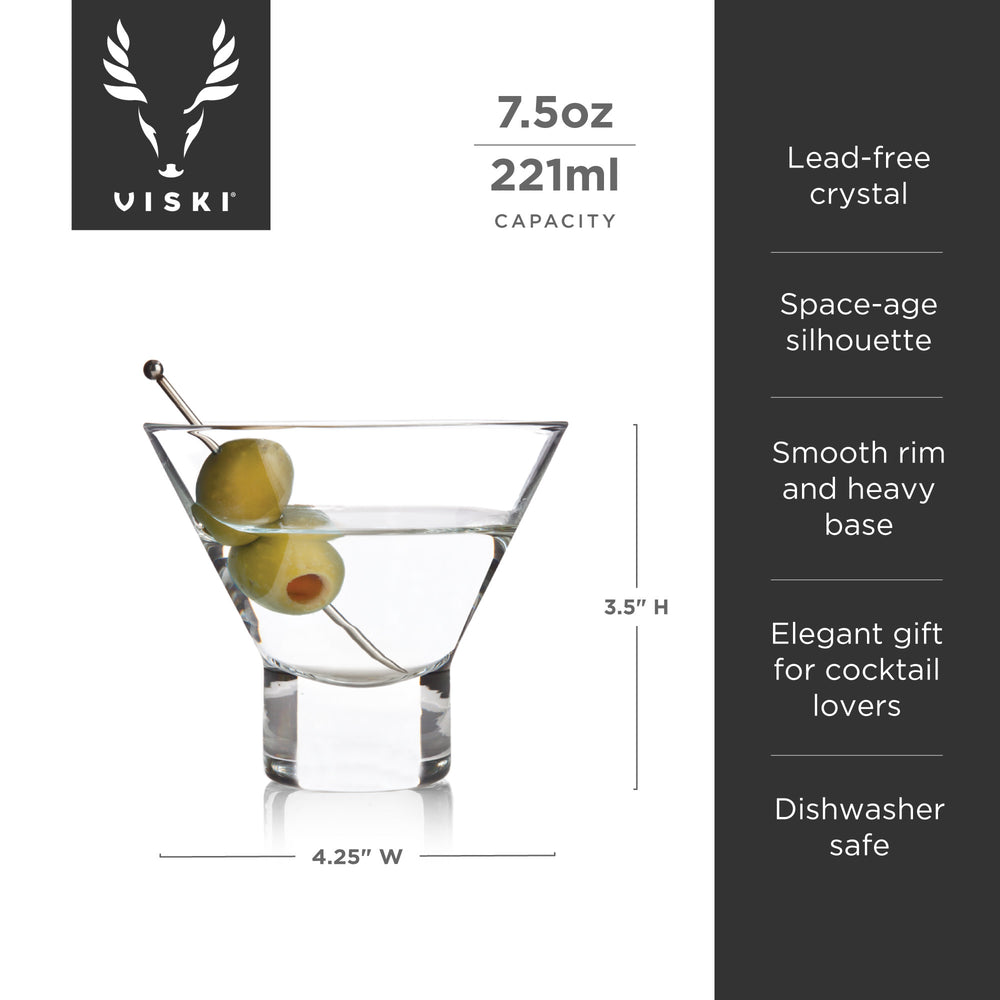 Viski Raye Crystal Heavy Base Martini Glasses, Set of 2