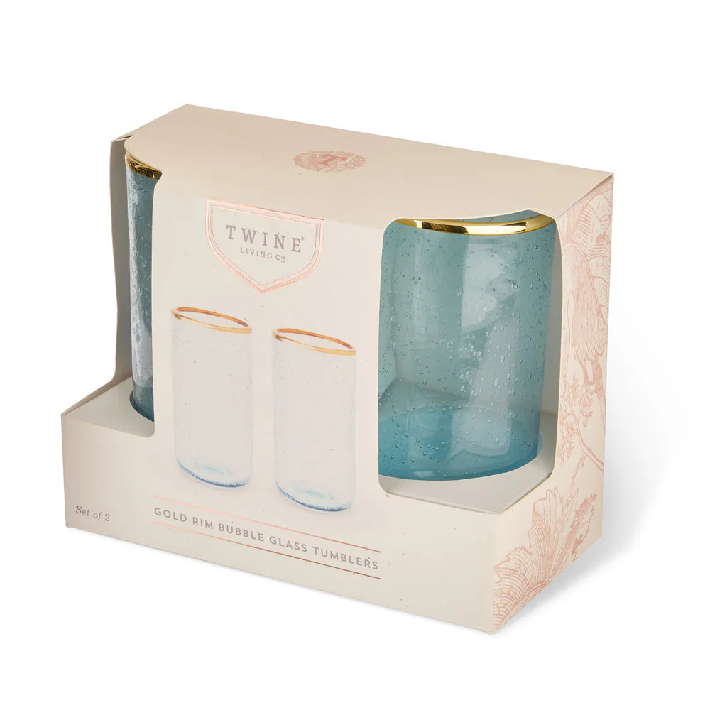 Twine Aqua Bubble Glass Tumblers, Set of 2
